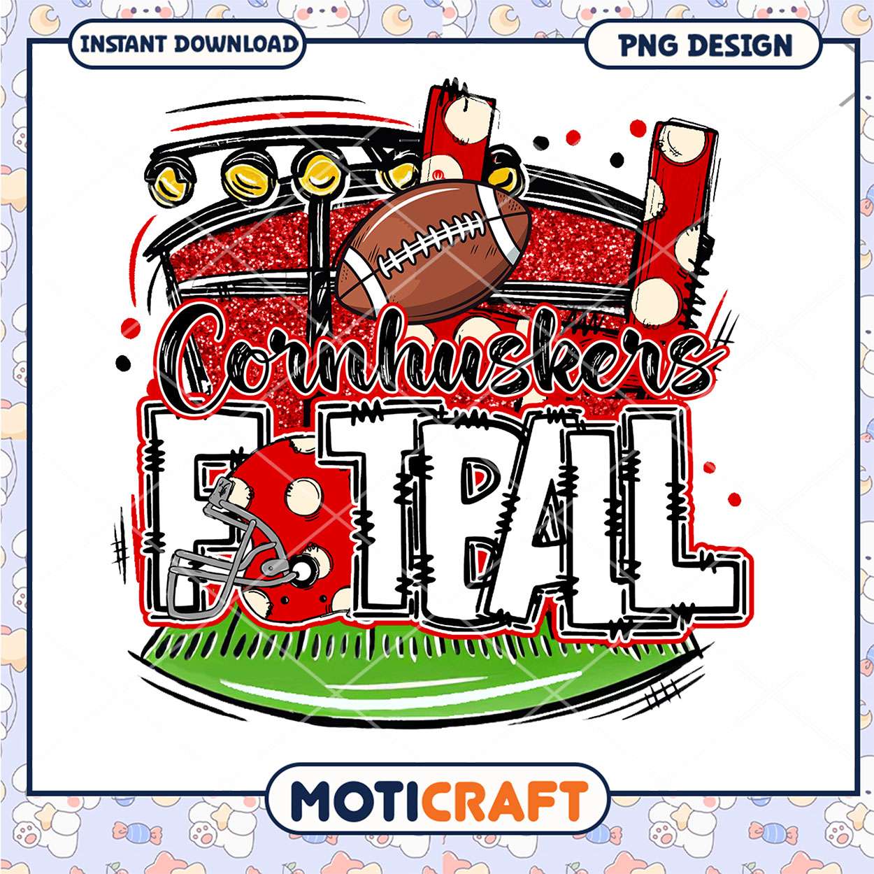 Cornhuskers Football PNG Design for Instant Download Cornhuskers Football PNG Design for Instant Download