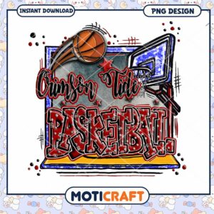 Colorful Crimson Tide Basketball PNG Digital Download Art