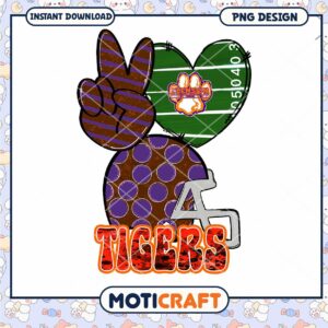 Clemson Tigers Peace Sign Heart PNG Design Download