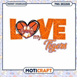 Clemson Tigers Love Heart PNG Design for Fans Download