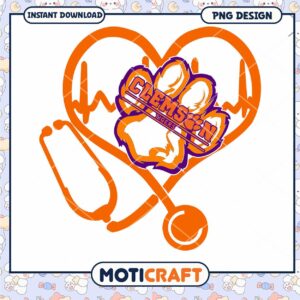 Clemson Tigers Heartbeat Stethoscope PNG Design Download