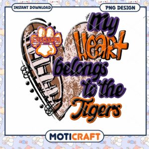 Clemson Tigers Heart Design PNG Instant Download Craft