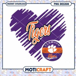Clemson Tigers Heart Design PNG Instant Download Graphic