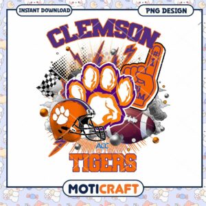Clemson Tigers Football PNG Design Instant Download Art
