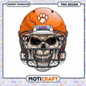Clemson Skull Helmet PNG Art for Instant Download