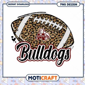 Bulldogs Leopard Print Football PNG Instant Download Design
