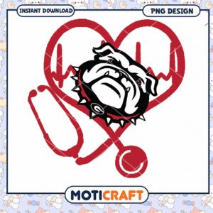 Bulldog Heart Stethoscope PNG Design Instant Download
