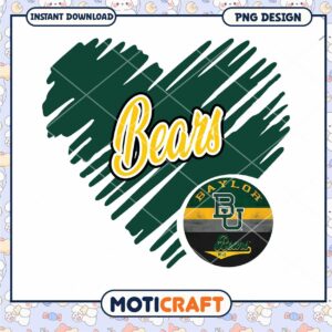 Baylor Bears Love Heart PNG Instant Download Design