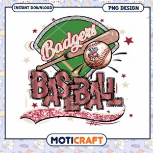 Badgers Baseball PNG Design for Instant Download Decor