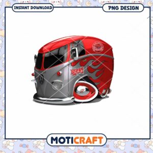 Stylish Red and Silver VW Van PNG Instant Download Design