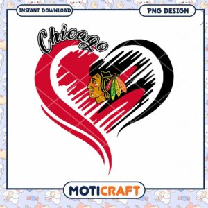 Chicago Blackhawks Heart Logo PNG Design Instant Download