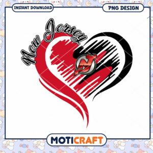 New Jersey Heart Design with Hockey Team Logo PNG