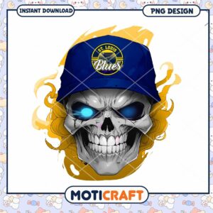 St Louis Blues Skull Cap Design Instant Download PNG