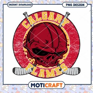 Calgary Flames Skull Hockey Design PNG Instant Download