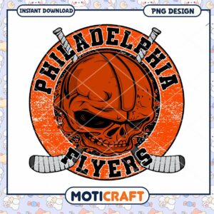 Philadelphia Flyers Skull Design PNG Instant Download Art