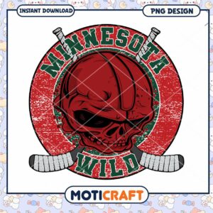 Minnesota Wild Skull Hockey Design PNG Instant Download