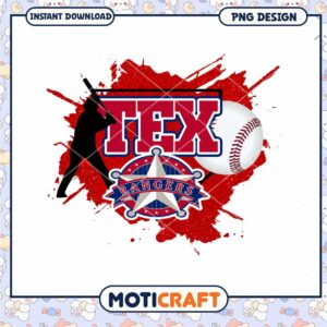 Texas Rangers Baseball PNG Design for Instant Download
