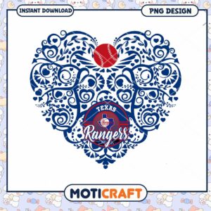 Texas Rangers Baseball Heart PNG Design