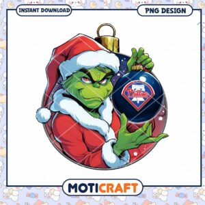 Grinch Phillies Christmas Ornament PNG