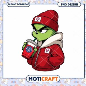 Grinch Drinking Coffee PNG Design Instant Download Art