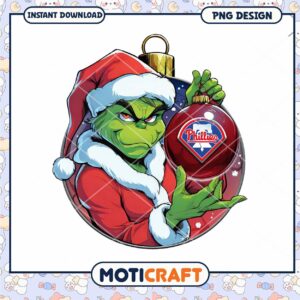 Grinch Christmas Ornament PNG Design for Phillies Fans