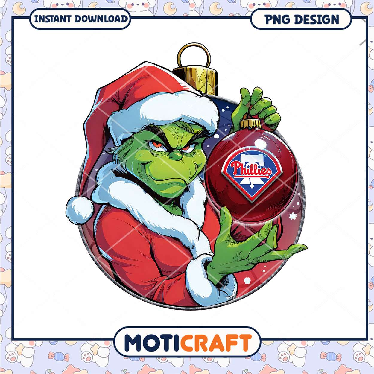 Grinch Christmas Ornament PNG Design for Phillies Fans Grinch Christmas Ornament PNG Design for Phillies Fans