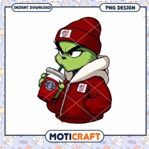Grinch Character Drinking Coffee PNG Download Design