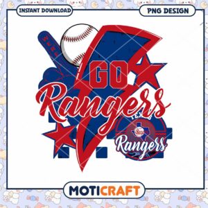 Go Rangers Baseball PNG Design Instant Download Art