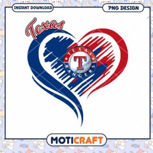 Texas Rangers Heart PNG Design for Instant Download