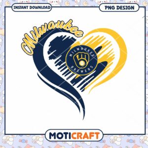 Milwaukee Brewers Heart Design PNG Instant Download Art