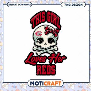 Cute Skull Girl Loves Reds PNG
