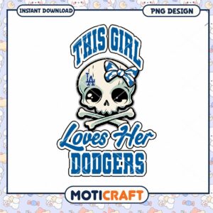 Cute Skull Girl Loves Dodgers PNG