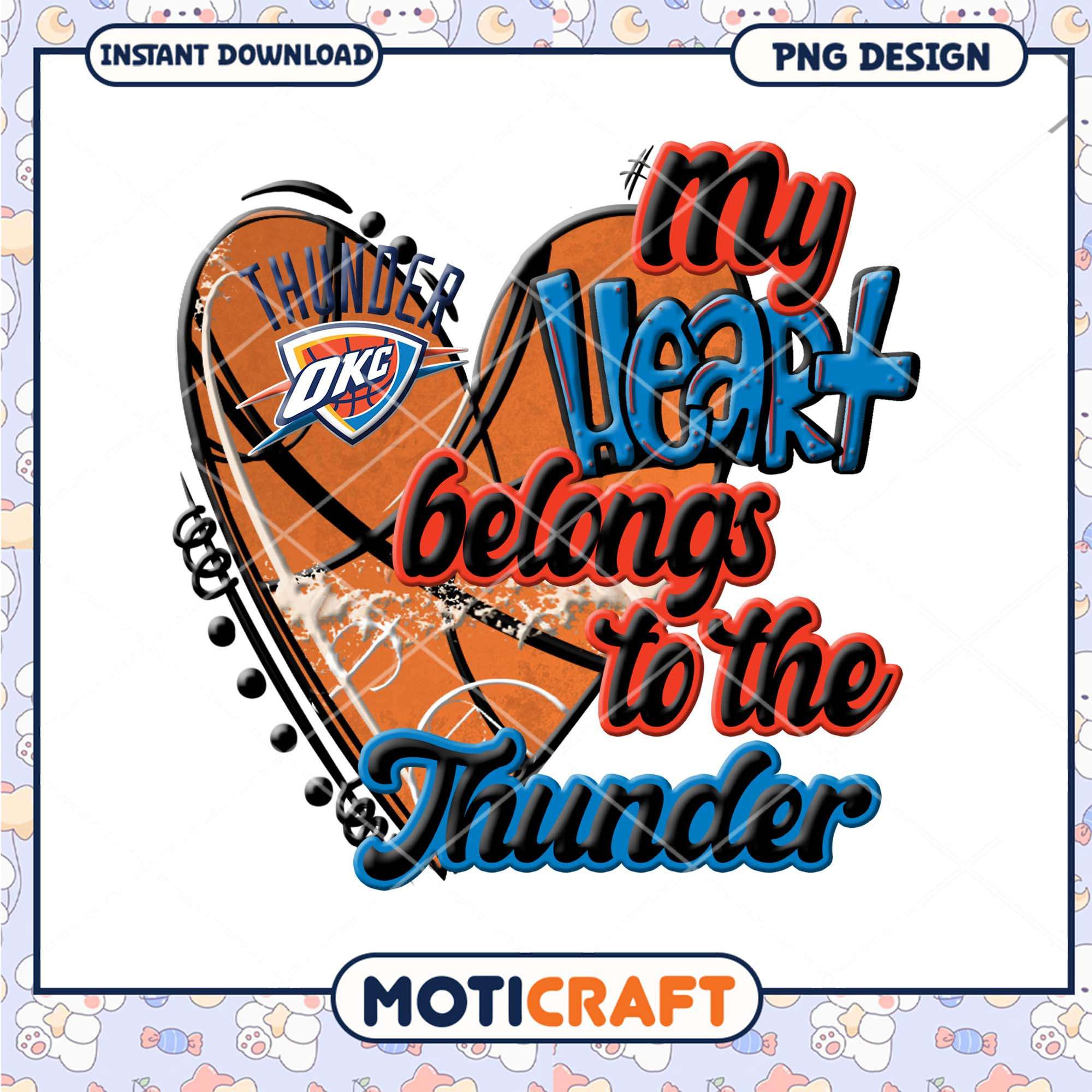 OKC Thunder Heart PNG Sublimation Design OKC Thunder Heart PNG Sublimation Design