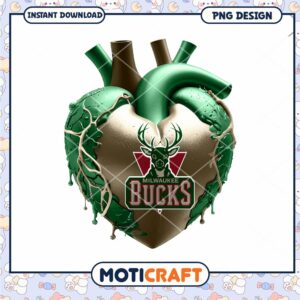 Milwaukee Bucks Heart PNG Design Instant Download Art