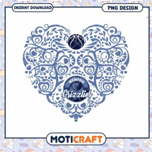 Memphis Grizzlies Heart Design PNG Instant Download Art