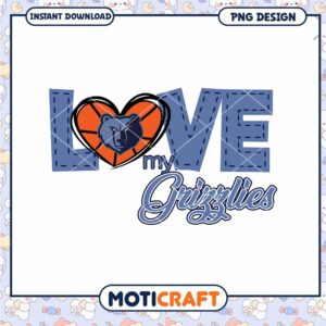 Love My Grizzlies Bear Heart PNG Design for Instant Download