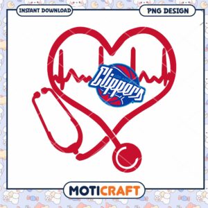 Los Angeles Clippers Heartbeat PNG Instant Download Design