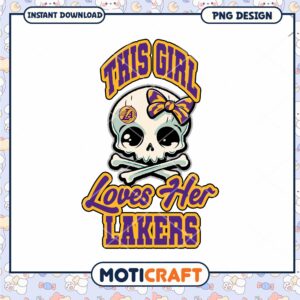 Lakers Girl Skull PNG Design Instant Download