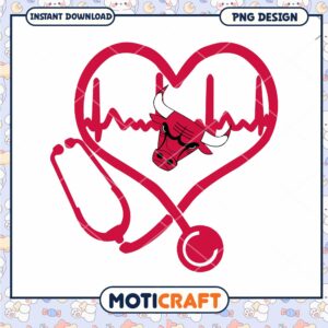 Heartbeat Stethoscope Bull Head PNG Design Instant Download