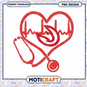 Heartbeat and Stethoscope Design PNG Instant Download File