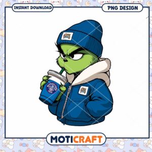 Grinch PNG Design Cozy Hoodie and Drink Instant Download
