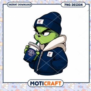 Grinch in Hoodie Drinking Coffee PNG Digital Download