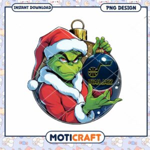 Grinch Holding Utah Jazz Ornament PNG Design Downloadable Art