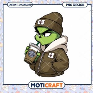 Grinch Drinking Coffee PNG Instant Download Design Art