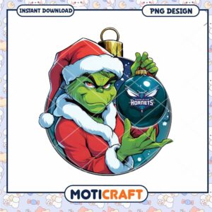 Grinch Christmas Ornament with Charlotte Hornets Design PNG