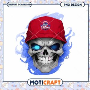 Detroit Pistons Skull PNG Design Instant Download Artwork
