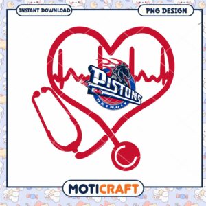 Detroit Pistons Heartbeat Stethoscope PNG Design Download