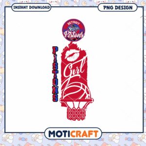 Detroit Pistons Girl Basketball PNG Digital Download Art