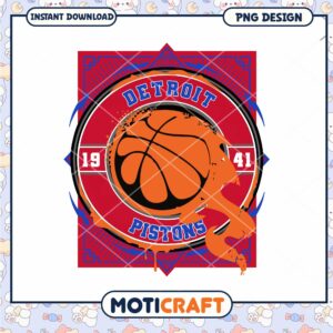 Detroit Pistons Basketball PNG Design Instant Download Art