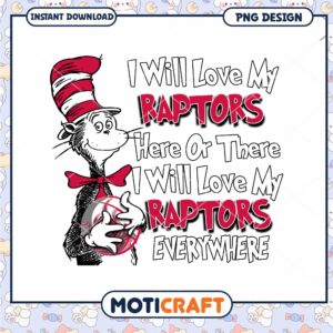 Cute Cat in Hat Love My Raptors PNG Design Download